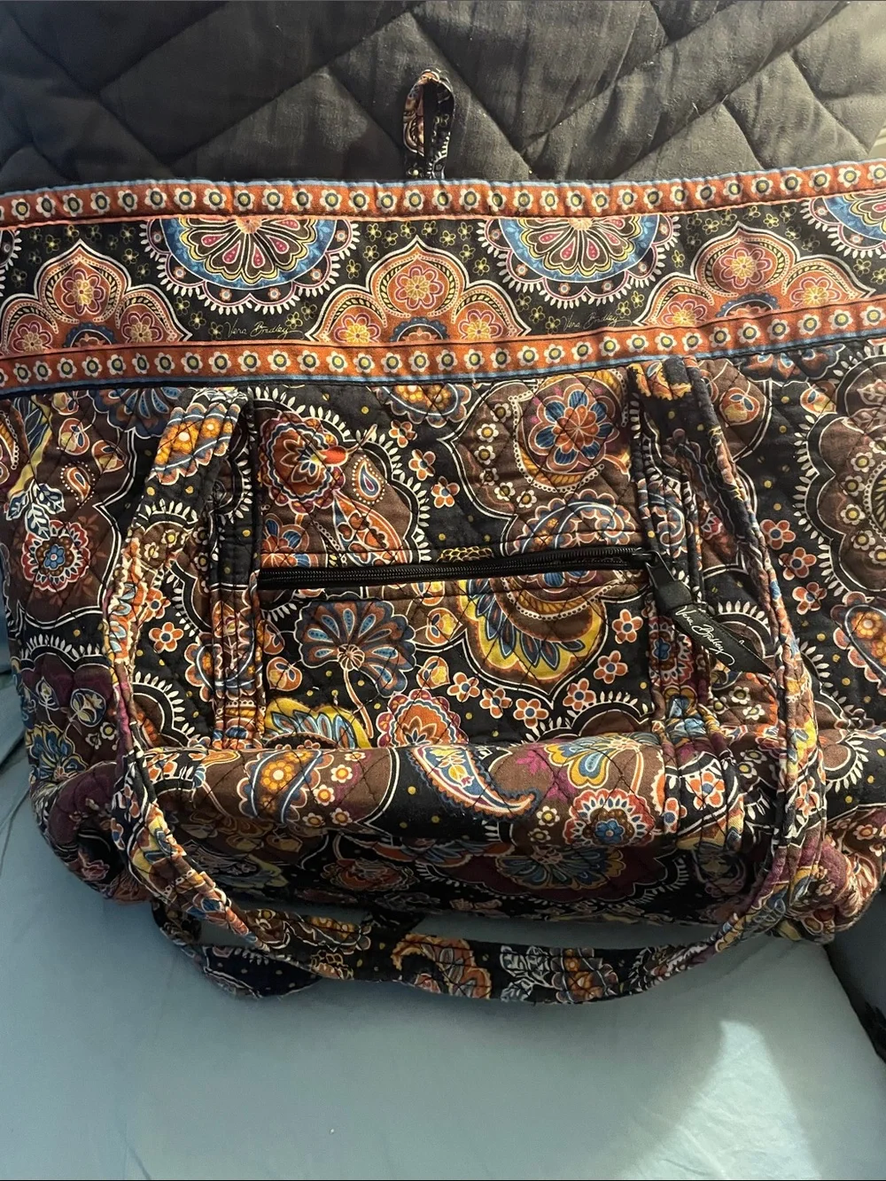 Vera Bradley Quilted Floral Tote Bag in Brown and Orange.